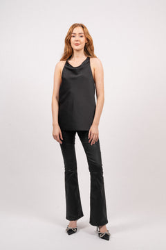 Renata Halter Neck Satin Top - Black