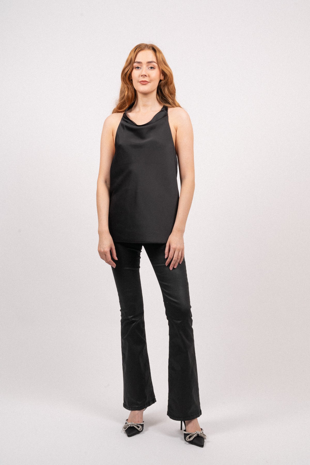 Renata Halter Neck Satin Top - Black