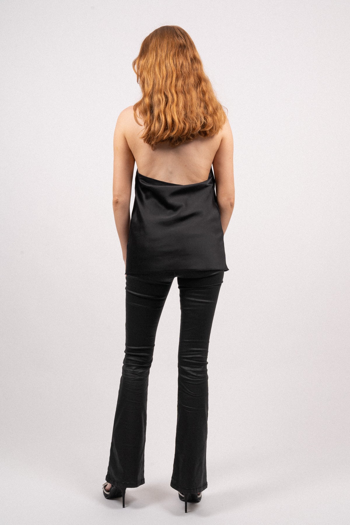 Renata Halter Neck Satin Top - Black