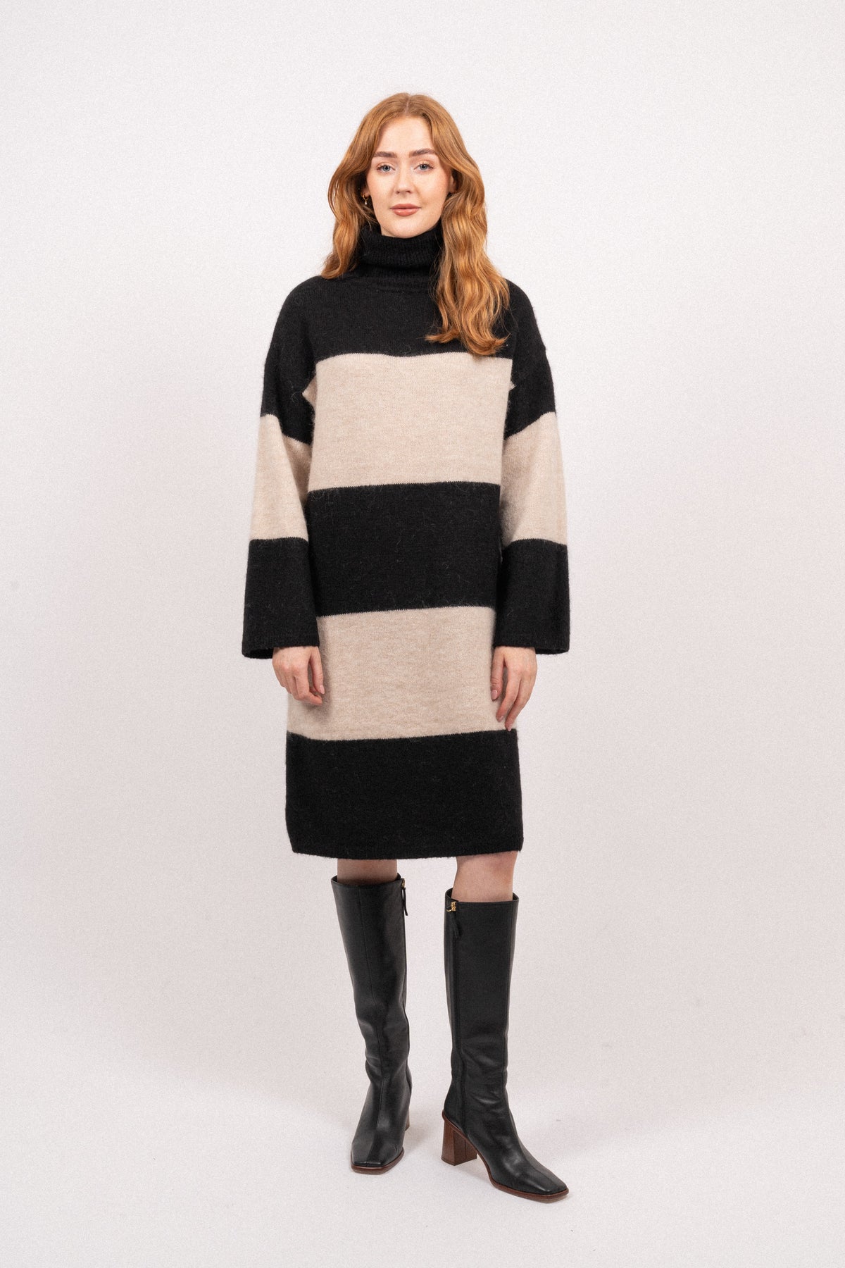 Alva LS Knit High Neck Dress - Black Birch