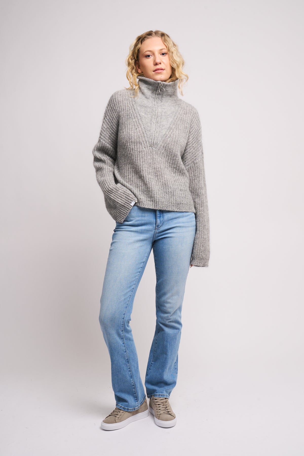 Florie Zip Knit - Lt Grey Melange