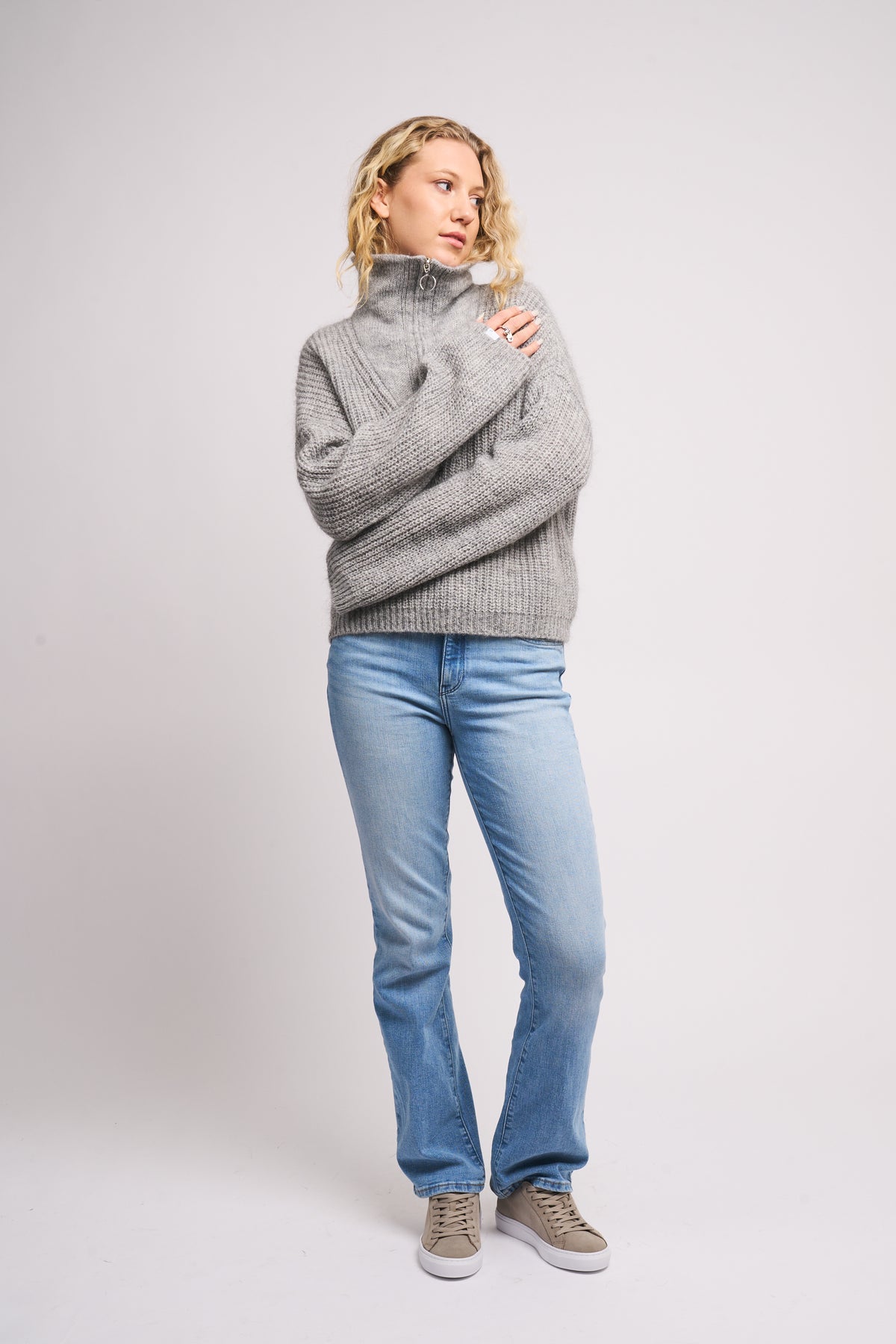Florie Zip Knit - Lt Grey Melange