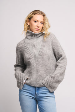 Florie Zip Knit - Lt Grey Melange