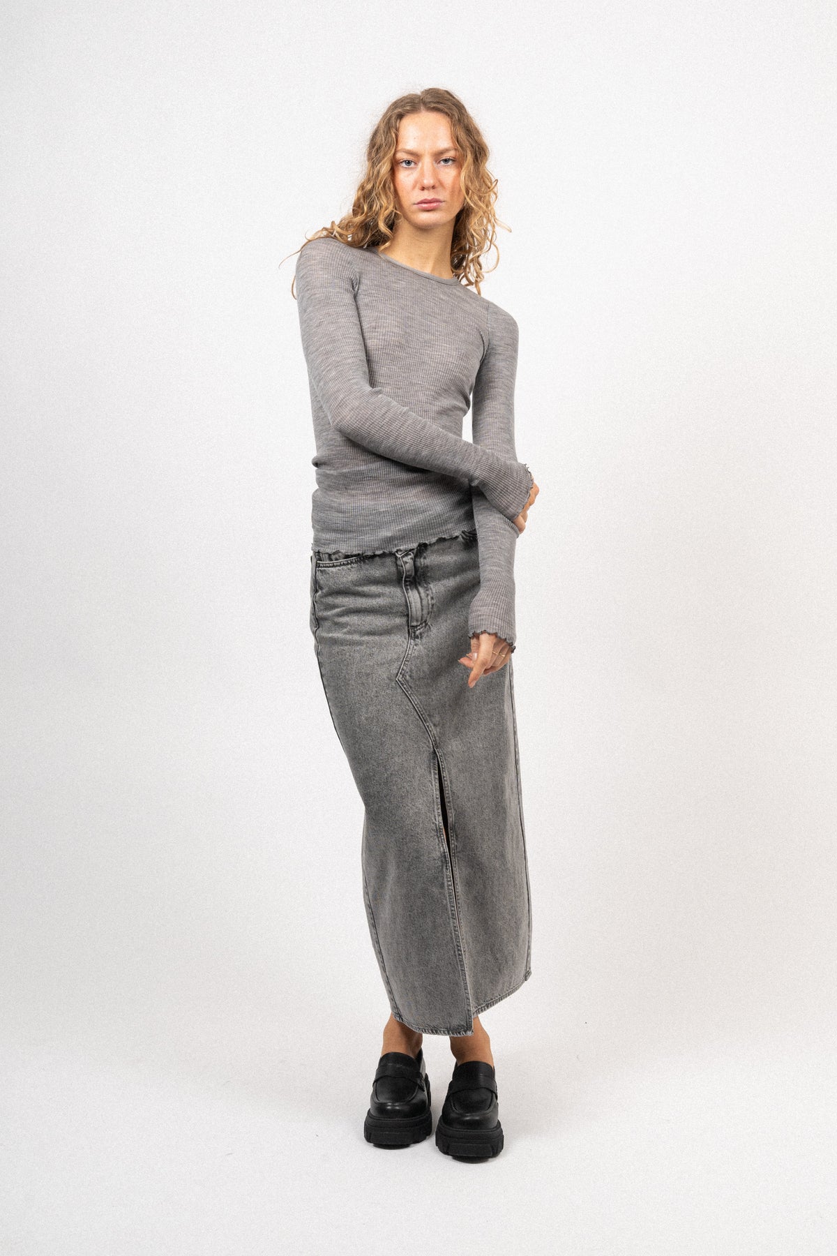 Vikacc Asym Slit Skirt - Mid Grey