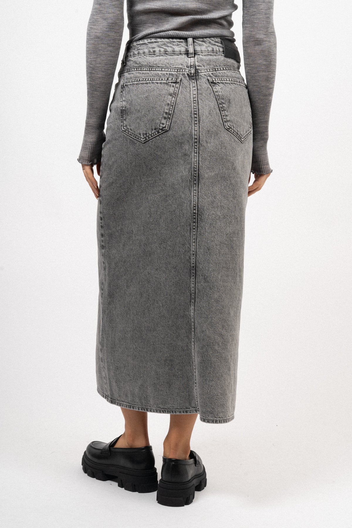 Vikacc Asym Slit Skirt - Mid Grey