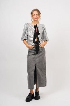 Steviecc Sequin Bow Blouse - Silver