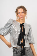 Steviecc Sequin Bow Blouse - Silver