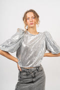 Steviecc Sequin Bow Blouse - Silver