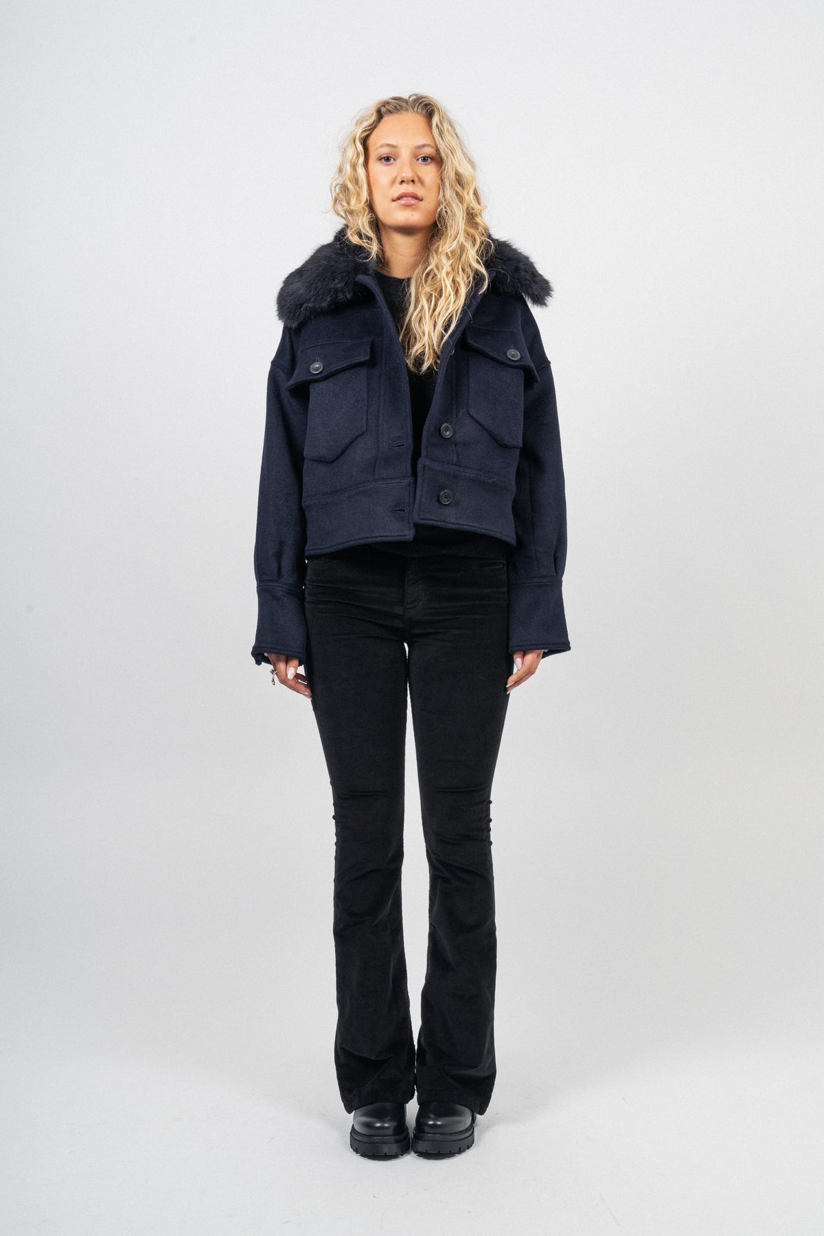Charlie Jacket - Faux Fur - Wool Navy