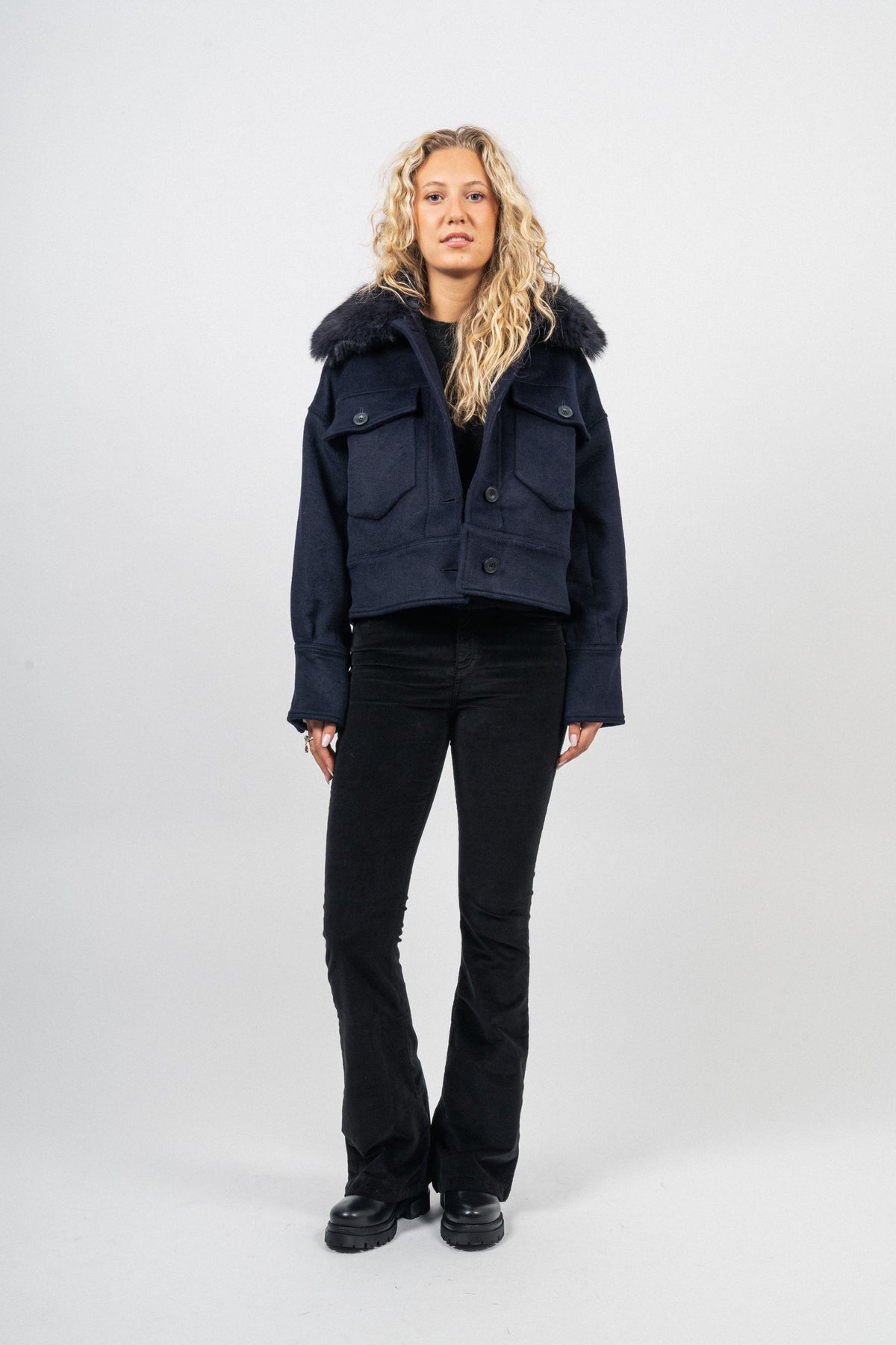Charlie Jacket - Faux Fur - Wool Navy
