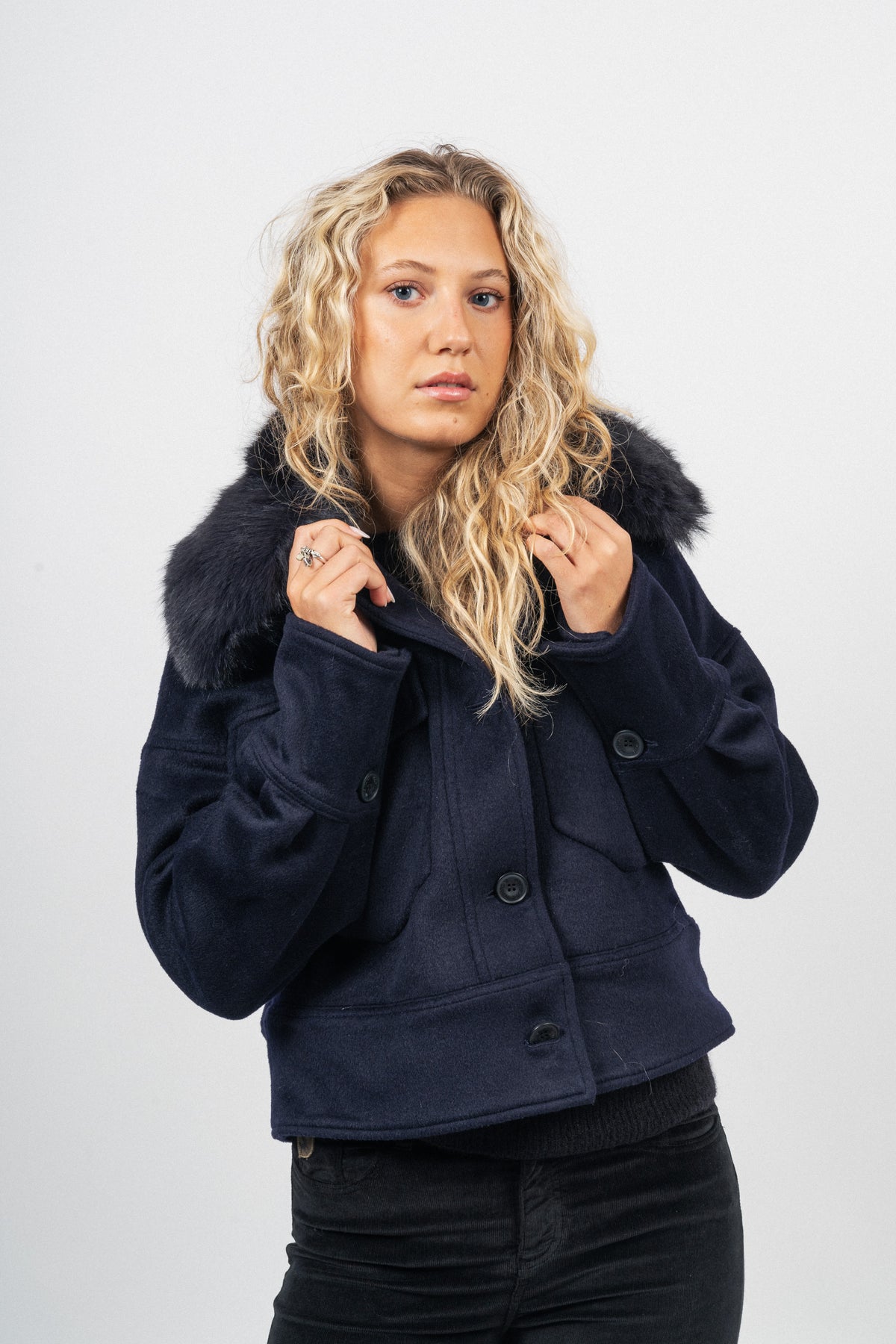 Charlie Jacket - Faux Fur - Wool Navy