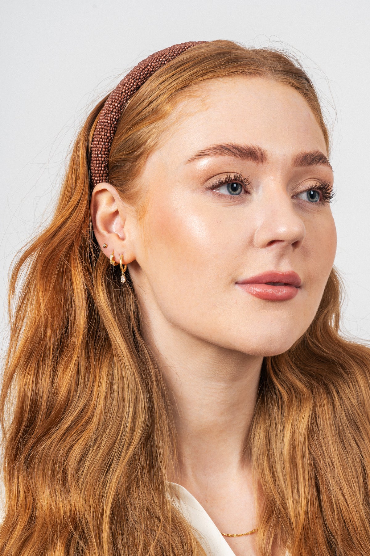 Solid Slim Beaded Diadem - Acorn Brown