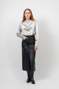 Phoebecc Leather Slit Skirt - Black