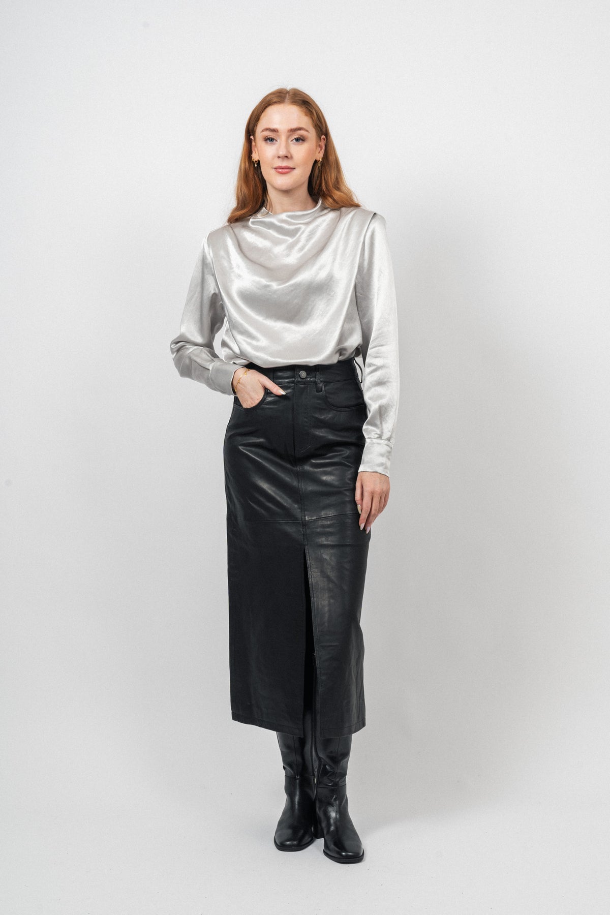 Phoebecc Leather Slit Skirt - Black
