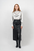 Phoebecc Leather Slit Skirt - Black