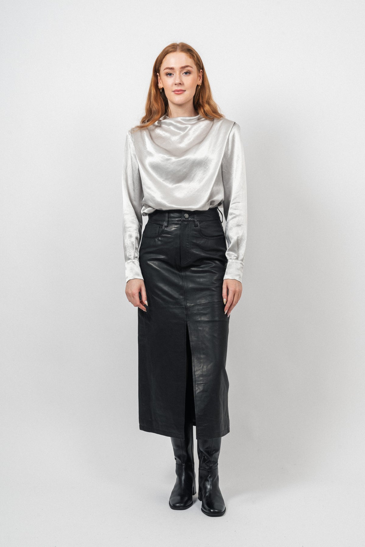 Phoebecc Leather Slit Skirt - Black