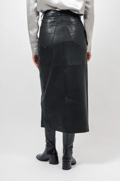 Phoebecc Leather Slit Skirt - Black