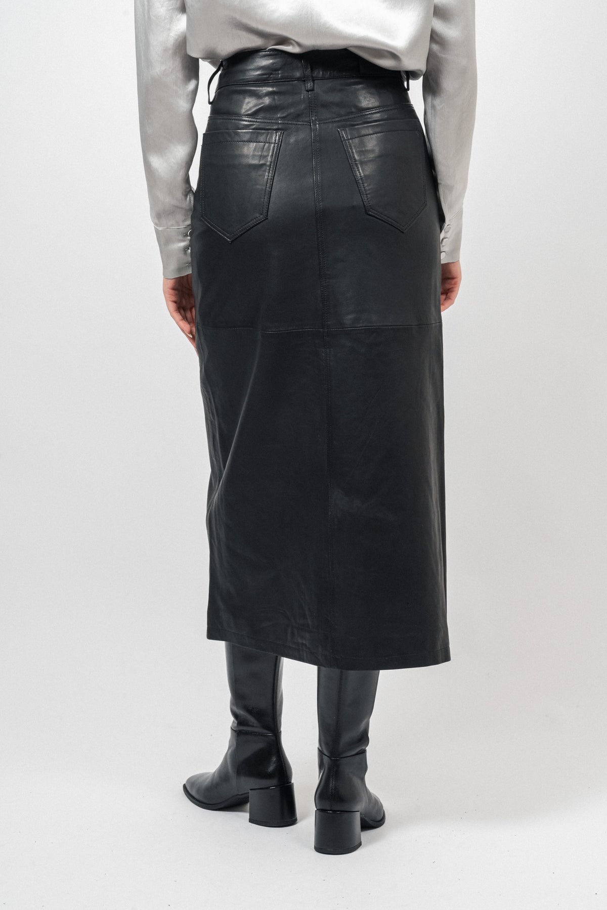 Phoebecc Leather Slit Skirt - Black