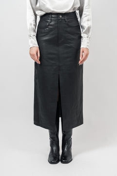 Phoebecc Leather Slit Skirt - Black