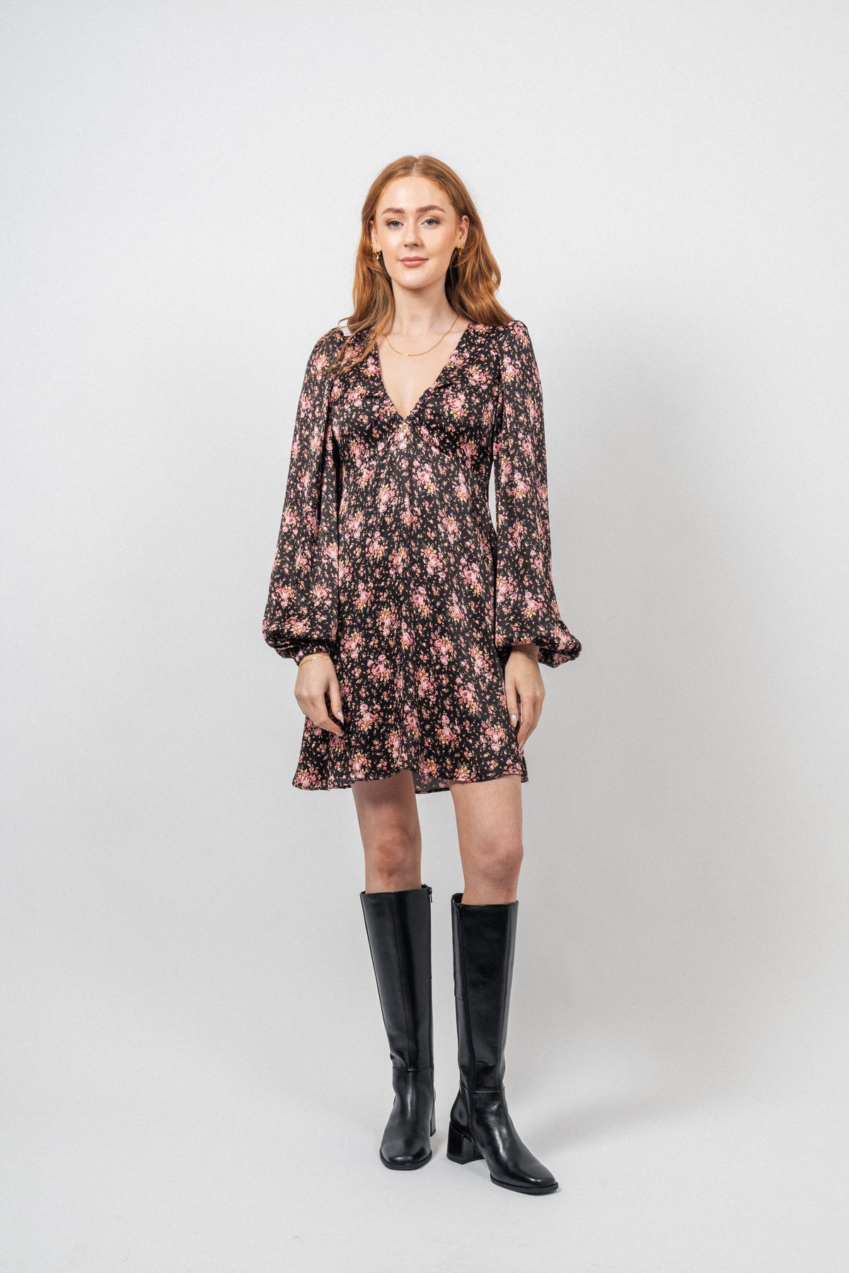 Crépe Satin Mini Dress - Flower Petals