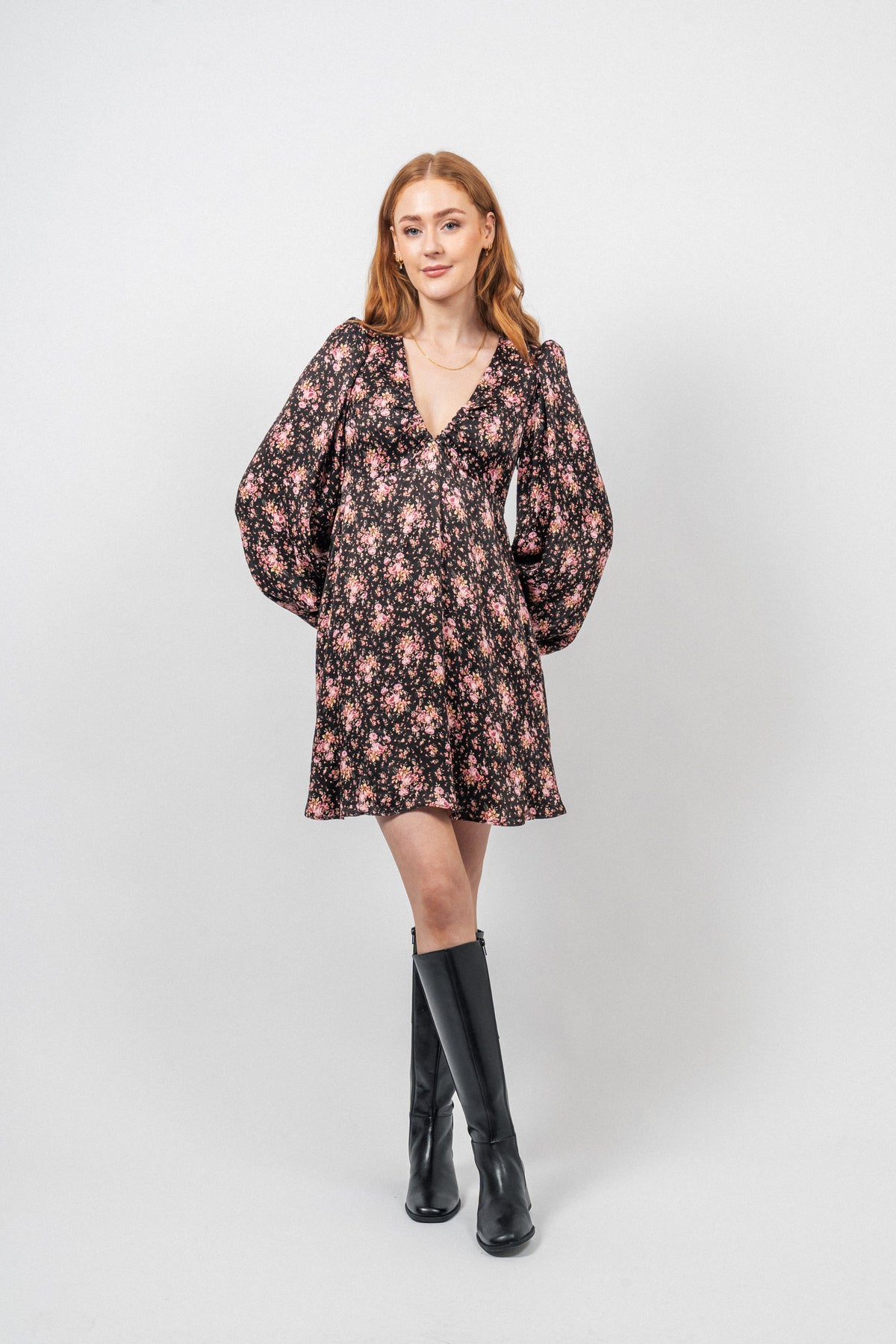 Crépe Satin Mini Dress - Flower Petals