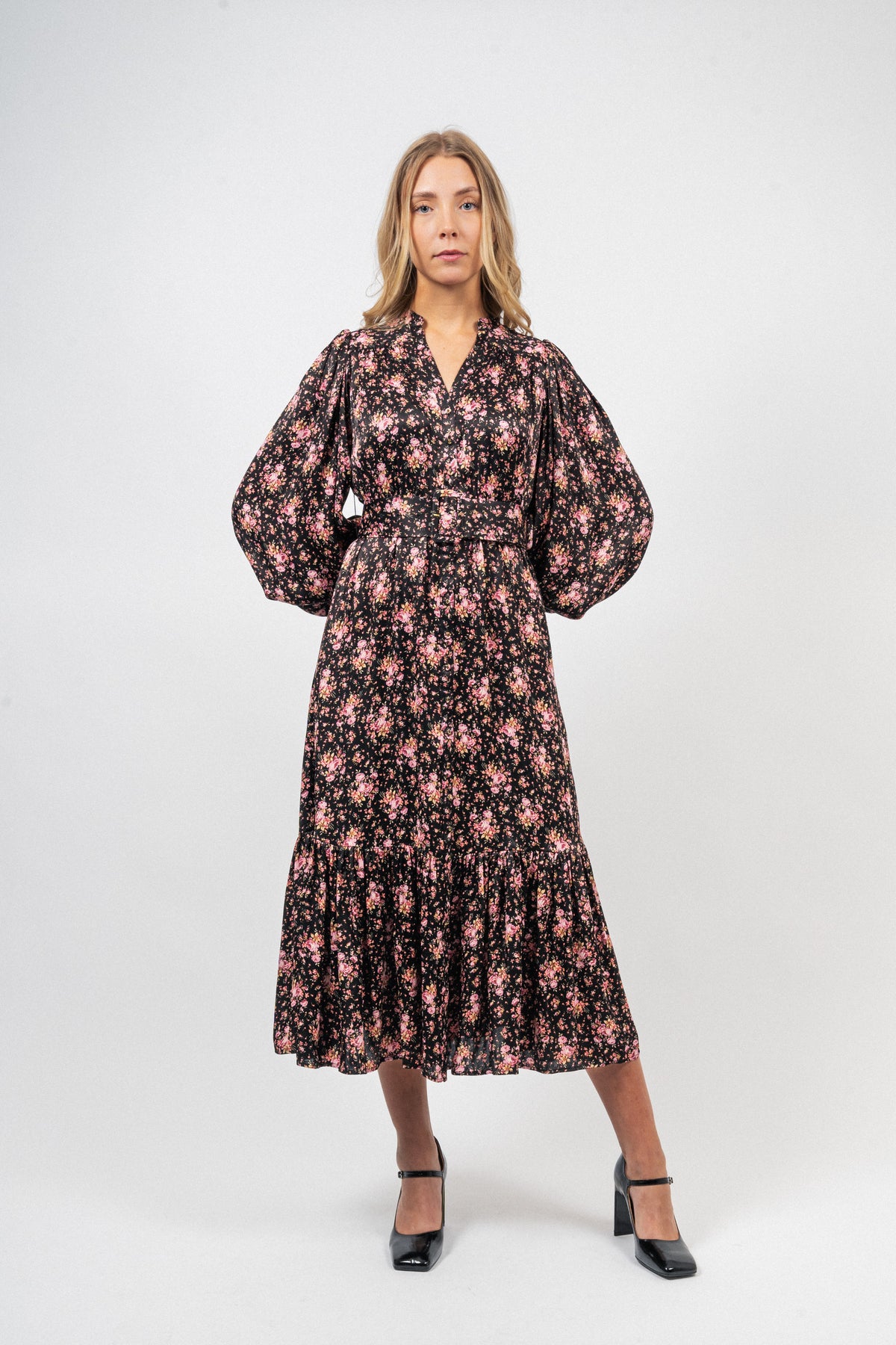 Crépe Satin Midi Dress - Flower Petals