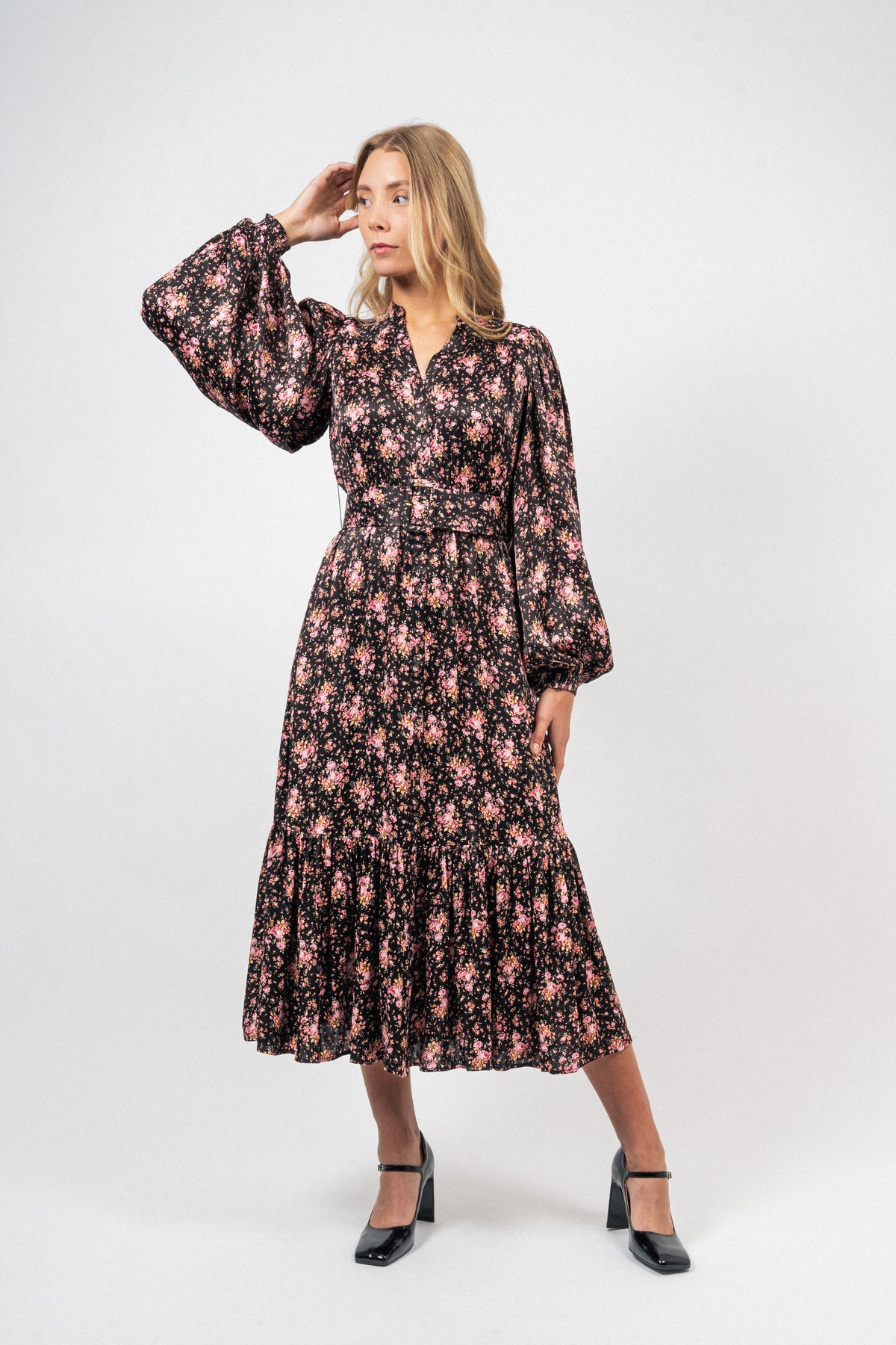 Crépe Satin Midi Dress - Flower Petals