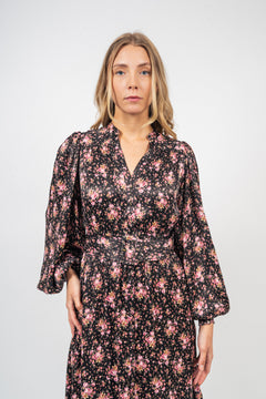 Crépe Satin Midi Dress - Flower Petals