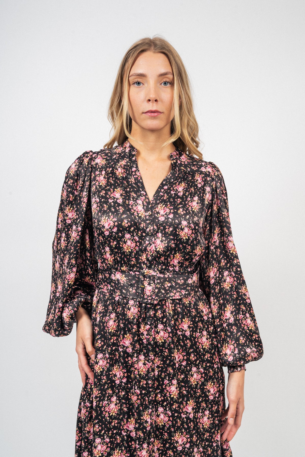 Crépe Satin Midi Dress - Flower Petals