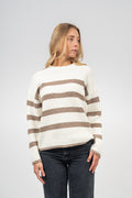 Bloomie Ls Knit O-Neck - Snow White/Greige