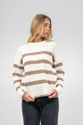 Bloomie Ls Knit O-Neck - Snow White/Greige