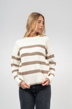 Bloomie Ls Knit O-Neck - Snow White/Greige