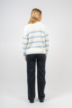Bloomie Ls Knit O-Neck - Snow White/Cashmere Blue