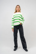 Bloomie Ls Knit O-Neck - Snow White/Classic Green