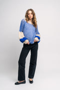 Liana Stickad Tröja - Cream/Cobalt Blue