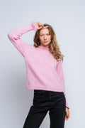 Lulu Ls Knit Frills O-Neck - Moonlite Mauve Melange