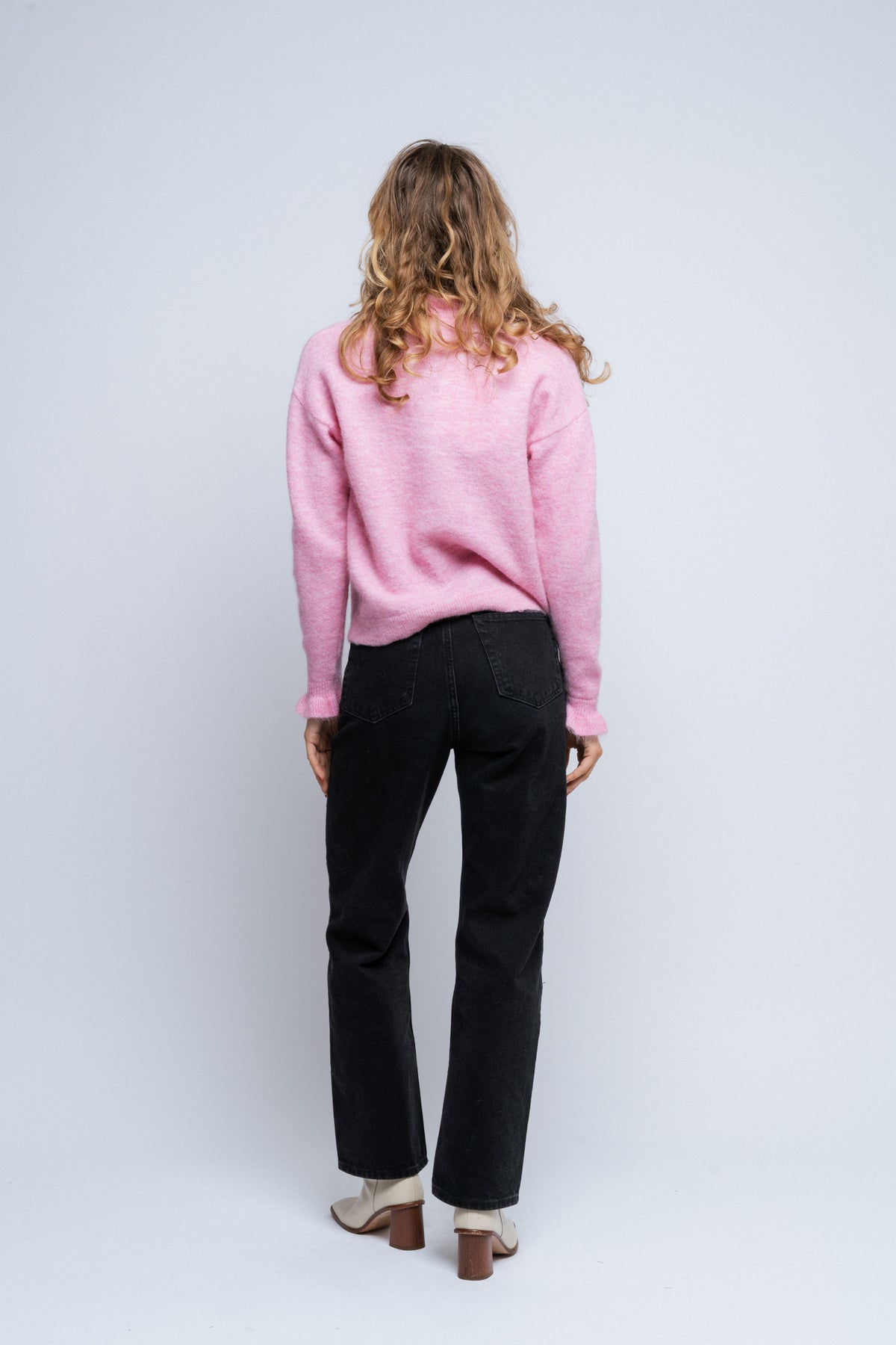 Lulu Ls Knit Frills O-Neck - Moonlite Mauve Melange