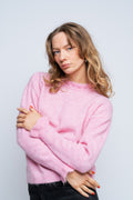 Lulu Ls Knit Frills O-Neck - Moonlite Mauve Melange
