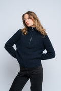 Sia Ras Ls Knit Half Zipper Ex - Dark Sapphire Melange