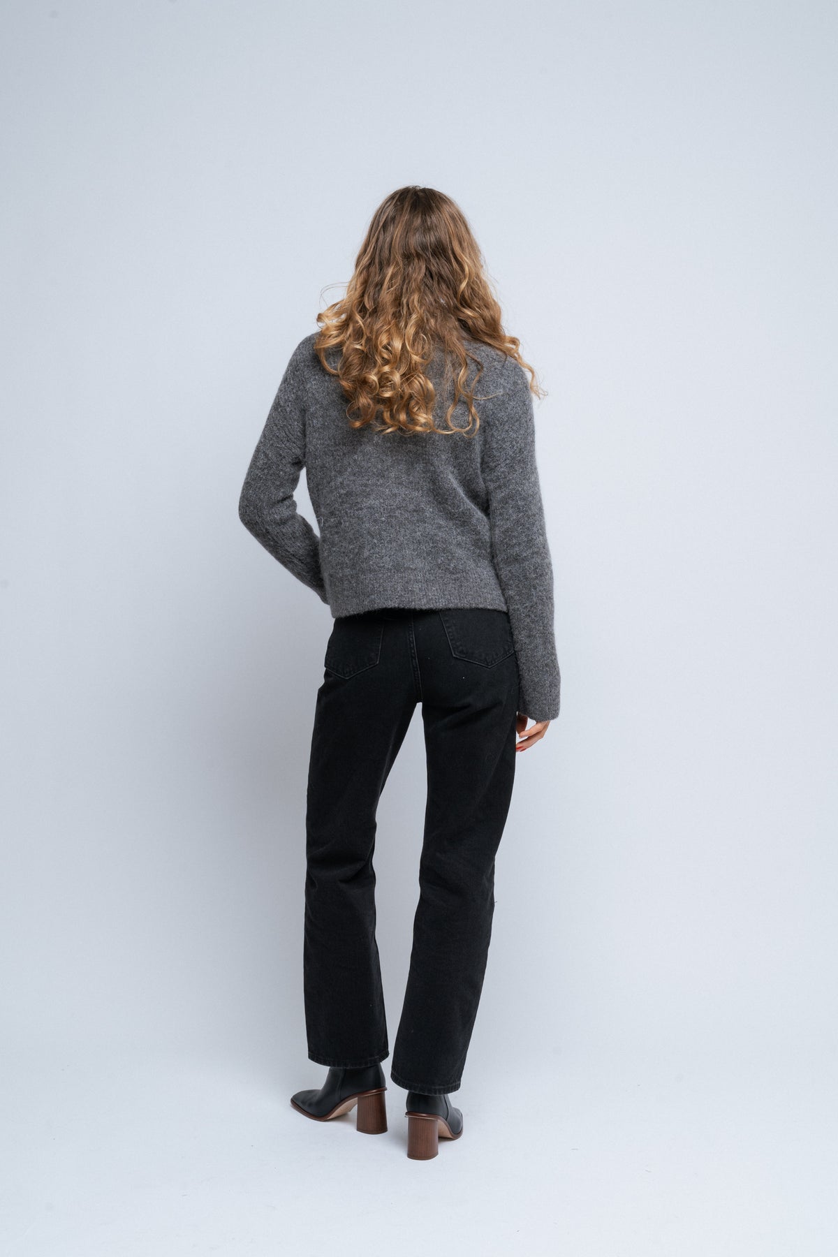 Selected Femme Sia Ras Ls Knit Half Zipper Ex - Medium Grey Melange