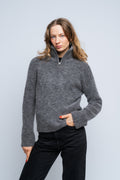 Selected Femme Sia Ras Ls Knit Half Zipper Ex - Medium Grey Melange