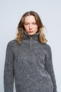 Selected Femme Sia Ras Ls Knit Half Zipper Ex - Medium Grey Melange