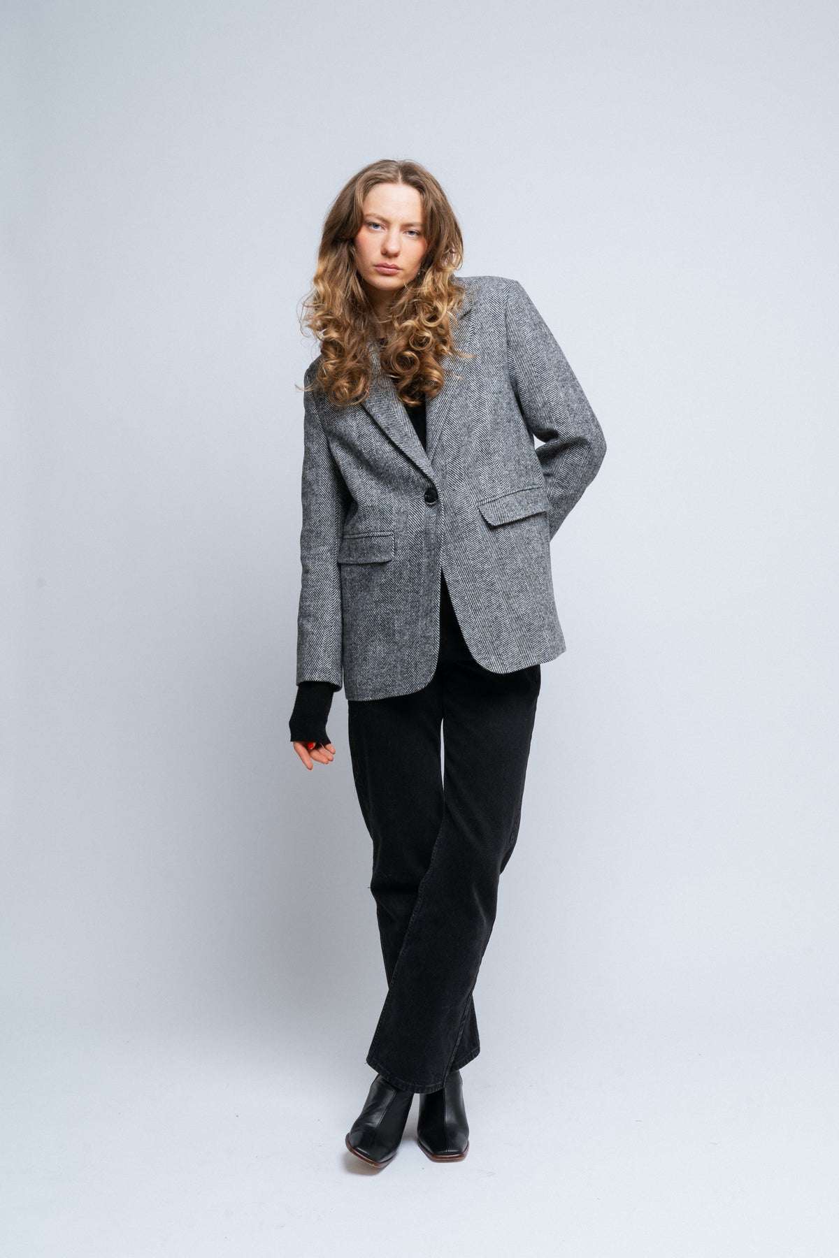 Gaby Herringbone Blazer - Black