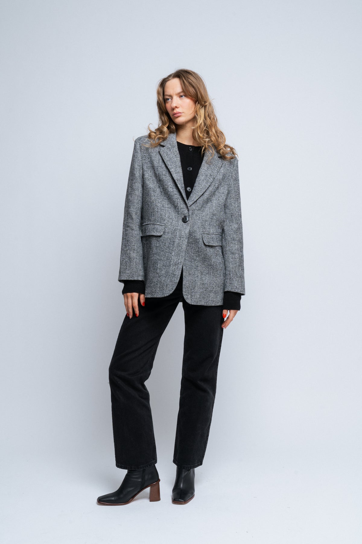 Gaby Herringbone Blazer - Black