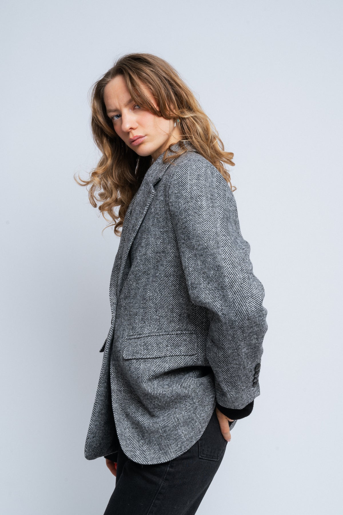 Gaby Herringbone Blazer - Black