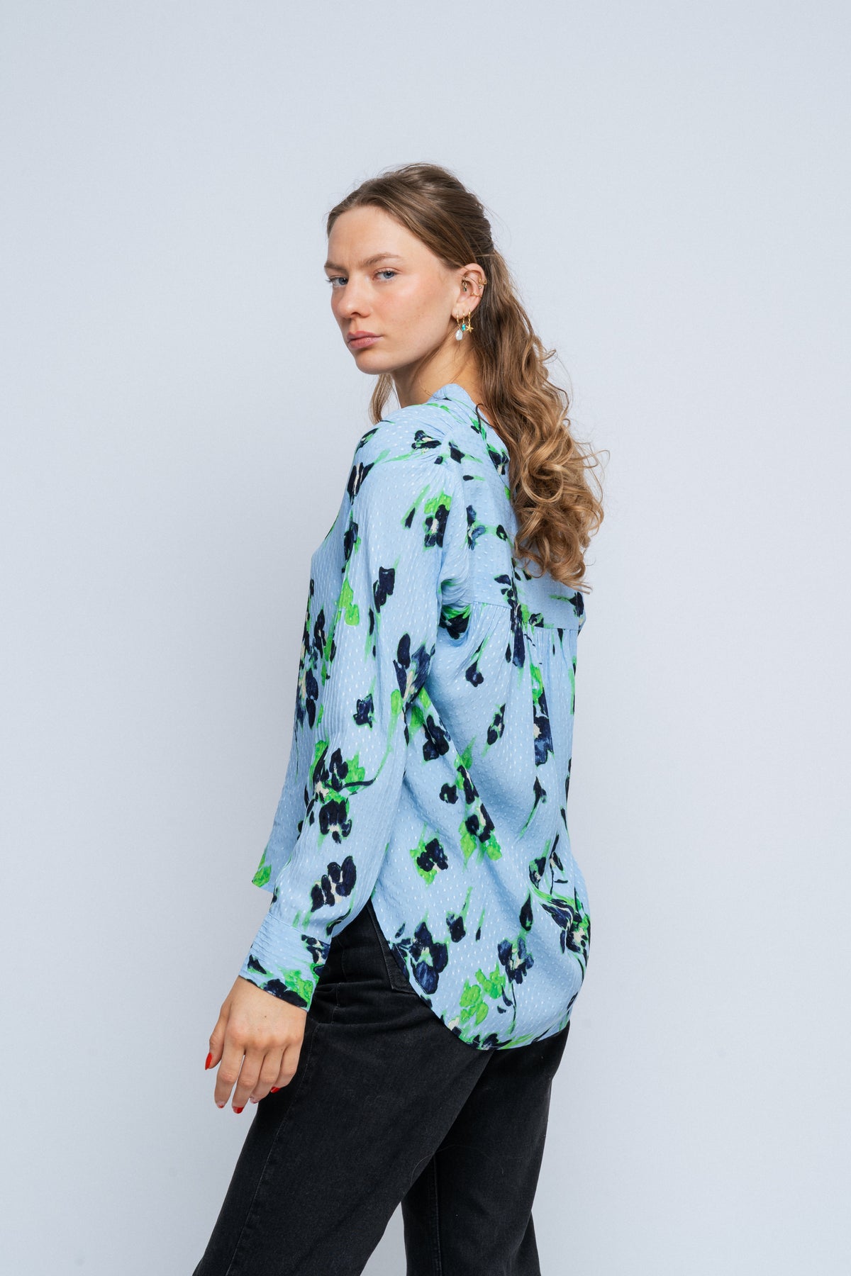 Irene Ls Aop Top - Cashmere Blue/Classic Green