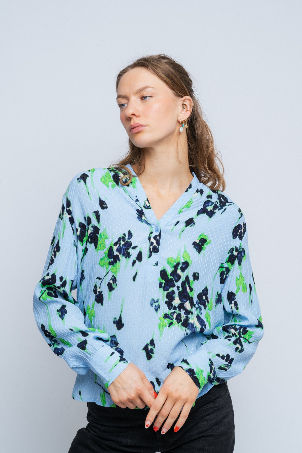 Irene Ls Aop Top - Cashmere Blue/Classic Green