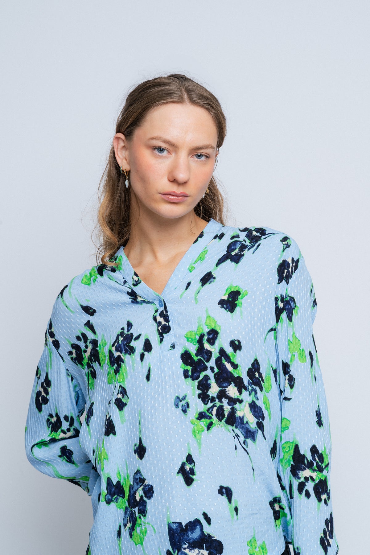 Irene Ls Aop Top - Cashmere Blue/Classic Green