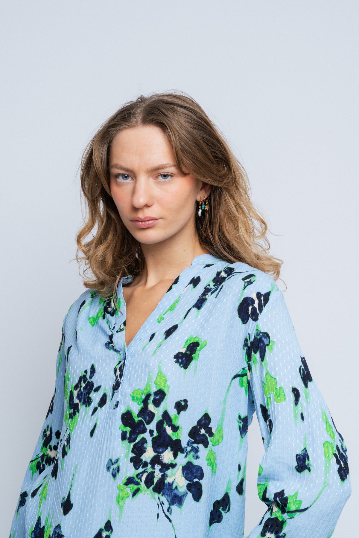 Irene Ls Aop Top - Cashmere Blue/Classic Green