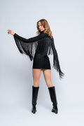 Sequin Fringe Mini Dress - Black